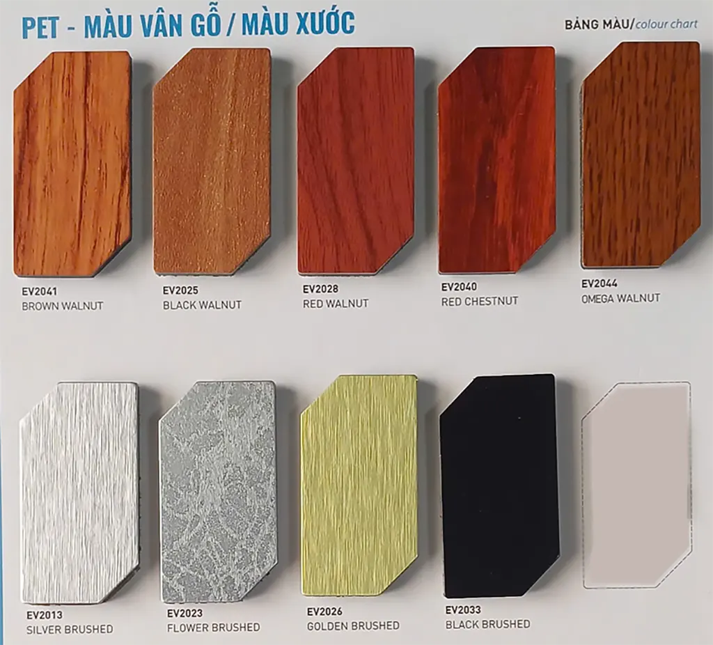 Bảng màu alu vân gỗ, vân xước