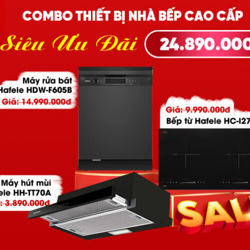 Combo máy rửa bát HDW-F605B, bếp từ HC-I2732A, máy hút mùi HH-TT70A Hafele